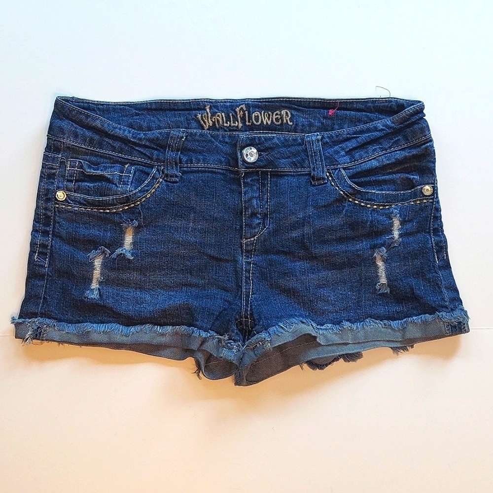 Wallflower Distressed Embroidered Shortie Jean Shorts